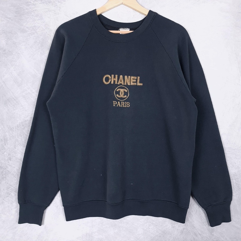 Vintage 90s Bootleg Chanel Paris Fruit of the Loom Sweatshirt Adult Large Black